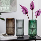 DECORPIA 8 Inch Premium Thickened Green Glass Vase - Ribbed Glass Flower Vase for Rustic Home Decor, Decorative Vases for Flowers for Modern Farmhouse, Ideal for Shelf, Mantle, Table Entryway Décor