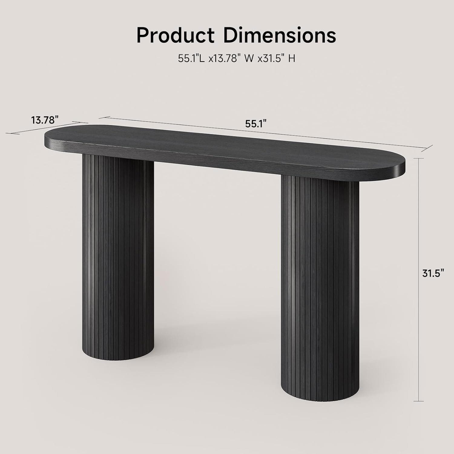 ONBRILL 55 Inch Fluted Entryway Table, Sofa Table Behind The Couch, Long Console Tables, Modern Entrance Stand for Hallway, Living Room Foyer, Farmhouse Style (Black)