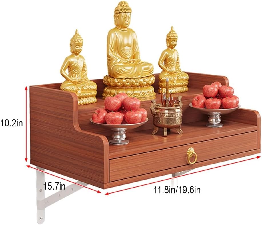 Wall Hanging God Shelf, Buddhist Altar De Madera Shrine with Retractable Pull Plate, Prayer Meditation Table for Living Room, Bedroom, Office(White,19.6 * 15.7 * 10.2in)