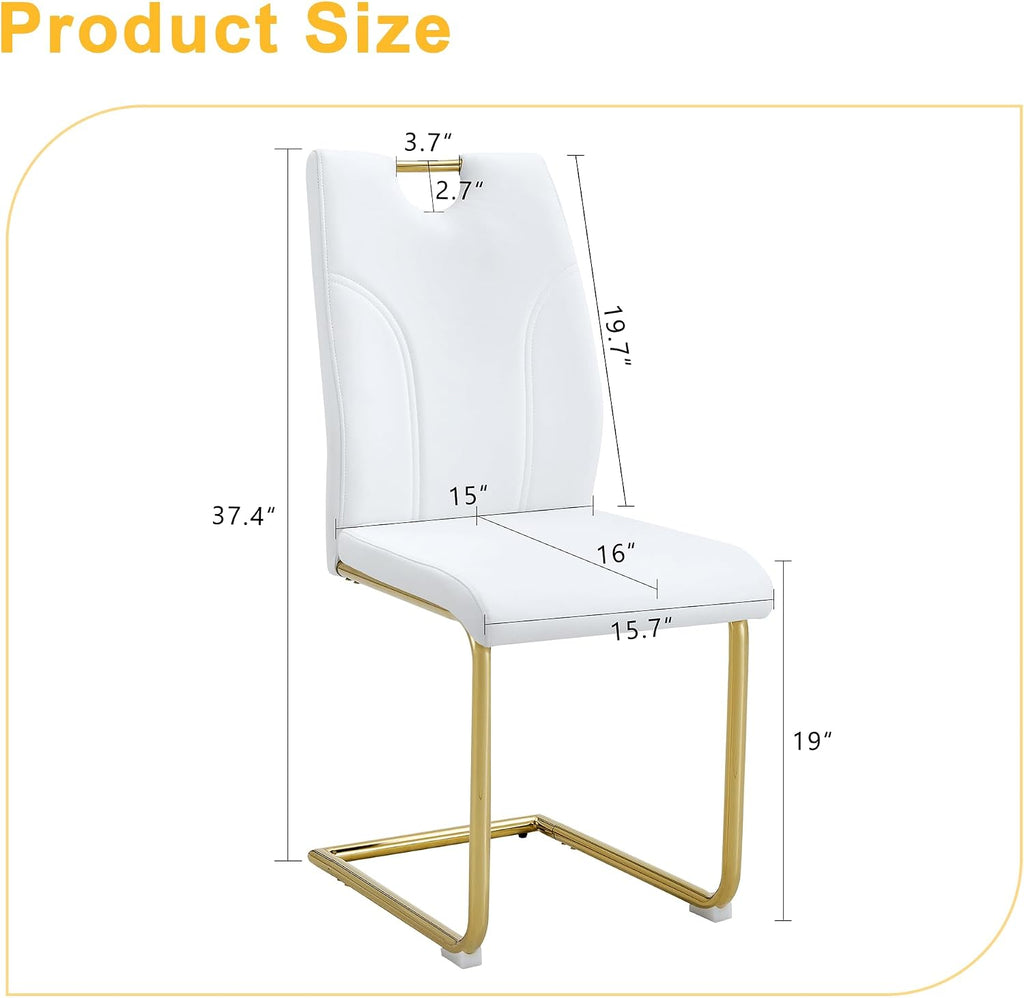 White Dining Chairs Set of 4,Modern Faux Leather Kitchen Chairs,Chrome Gold Legs,Easy to Clean,Dining Room,Office