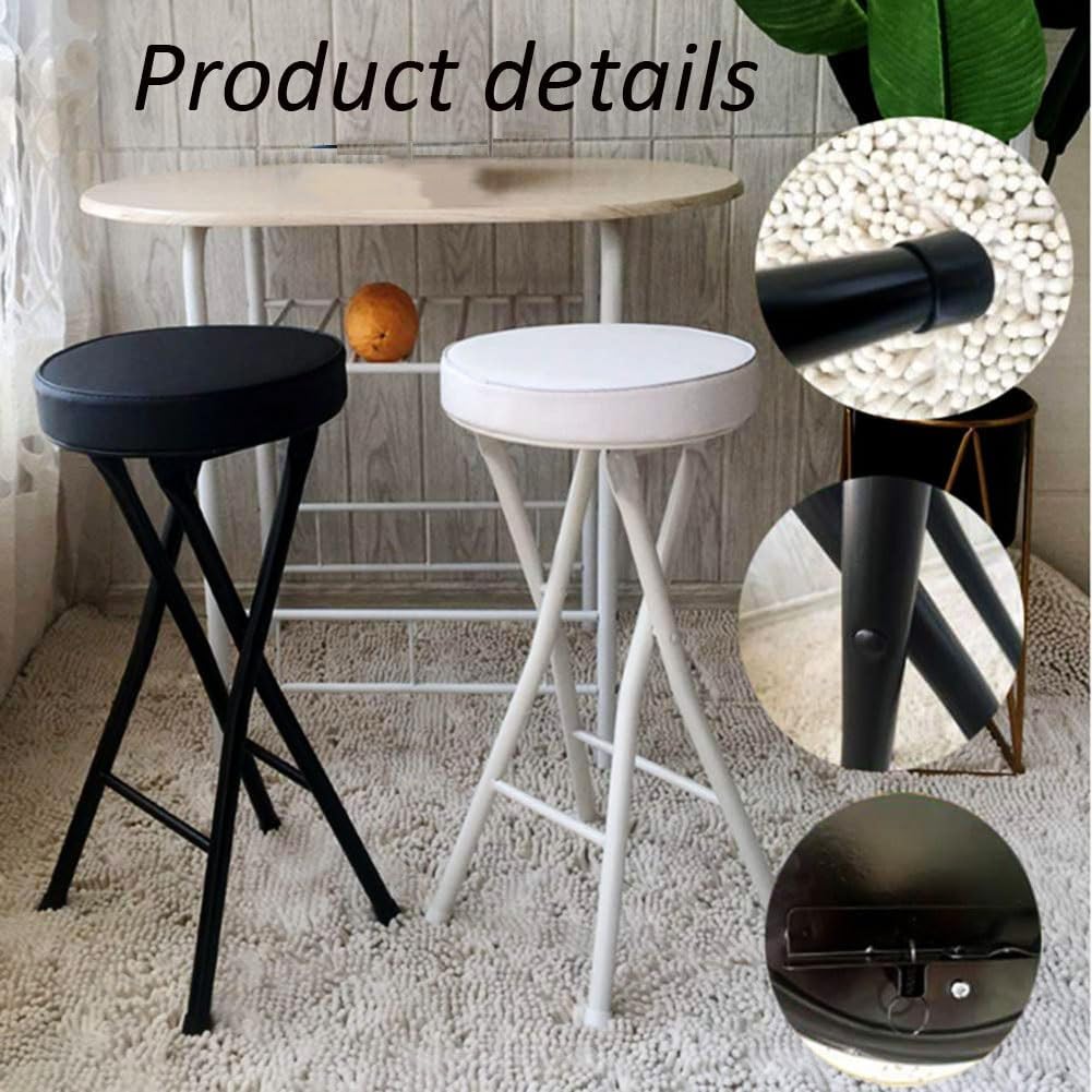 25 Inch Backless Folding Stool with Padded, with 220lb Capacity, for Kitchen or Rec Room, Portable Indoor Counter Bar Stools (Color : Black, Size : 63cm/25inch)