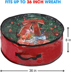 Propik Christmas Wreath Storage Bag 36" - Garland Holiday Container with Clear Window - Tear Resistant Fabric - 36" X 36" X 8" (Red)