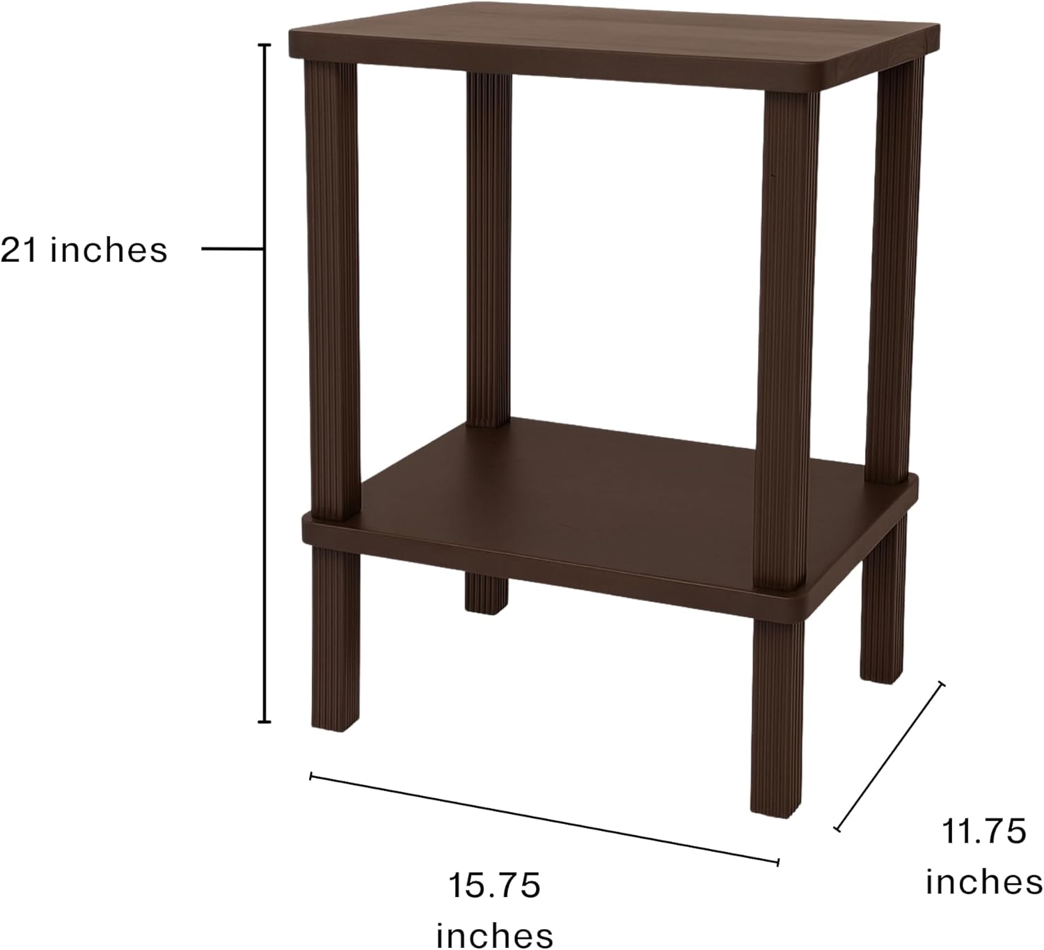 Retrograde Nightstand Side Table with Fluted Legs and Real Wood, for Night Stand, End Tables Living Room, Plant Stand Indoor, Nursery, Narrow Furniture, 2-Tiers, Easy Assembly, Dark Brown