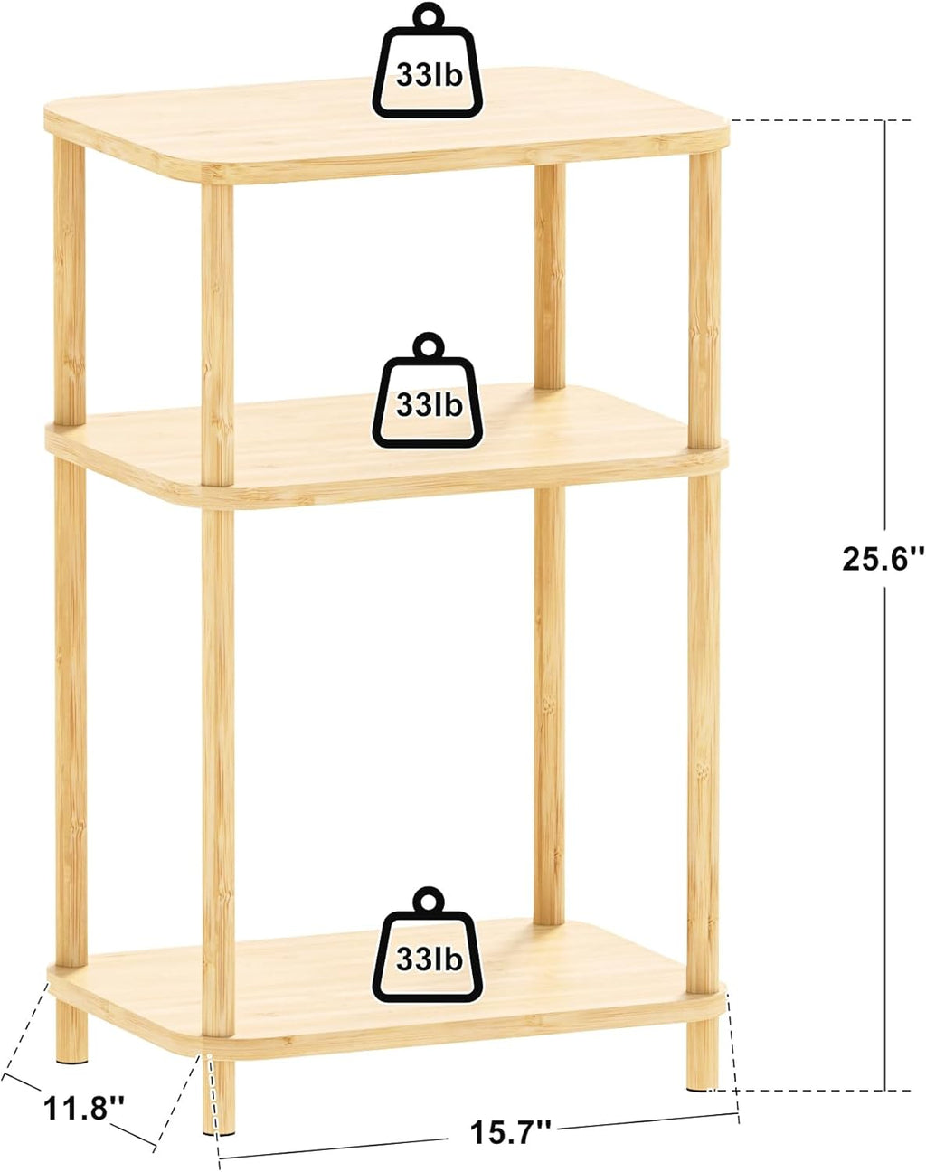 Bamboo End Table, Side Table for Small Space with Storage Shelf, Small Table Stand, Narrow Wooden Bedside Table Nightstand, Toolless Assembly, for Nursery, Living Room, Bedroom, Natural
