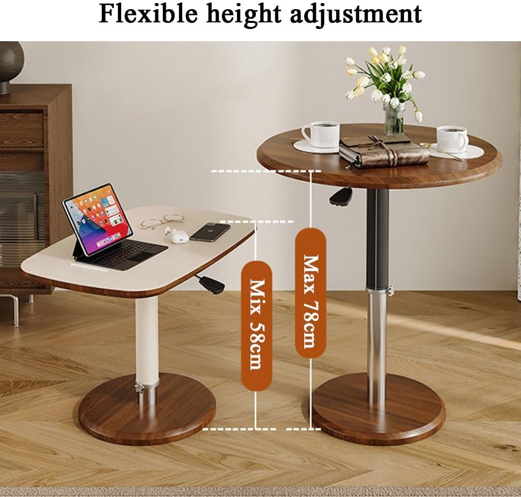 YCKEGEW TV Tray Side Table for Couch,360° Swivel Adjustable Height End Table Laptop Desk Round Snack Table for Sofa, Bed or Chair, Accent Pedestal Table(White Leather)
