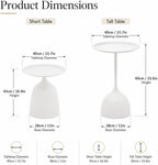 Side Tables Set of 2, 15.7'' Metal Round End Tables with Round Base, Small Accent Tables for Living Room Bedroom Sofa, Minimalist Side Table Set with Tall and Short (White)