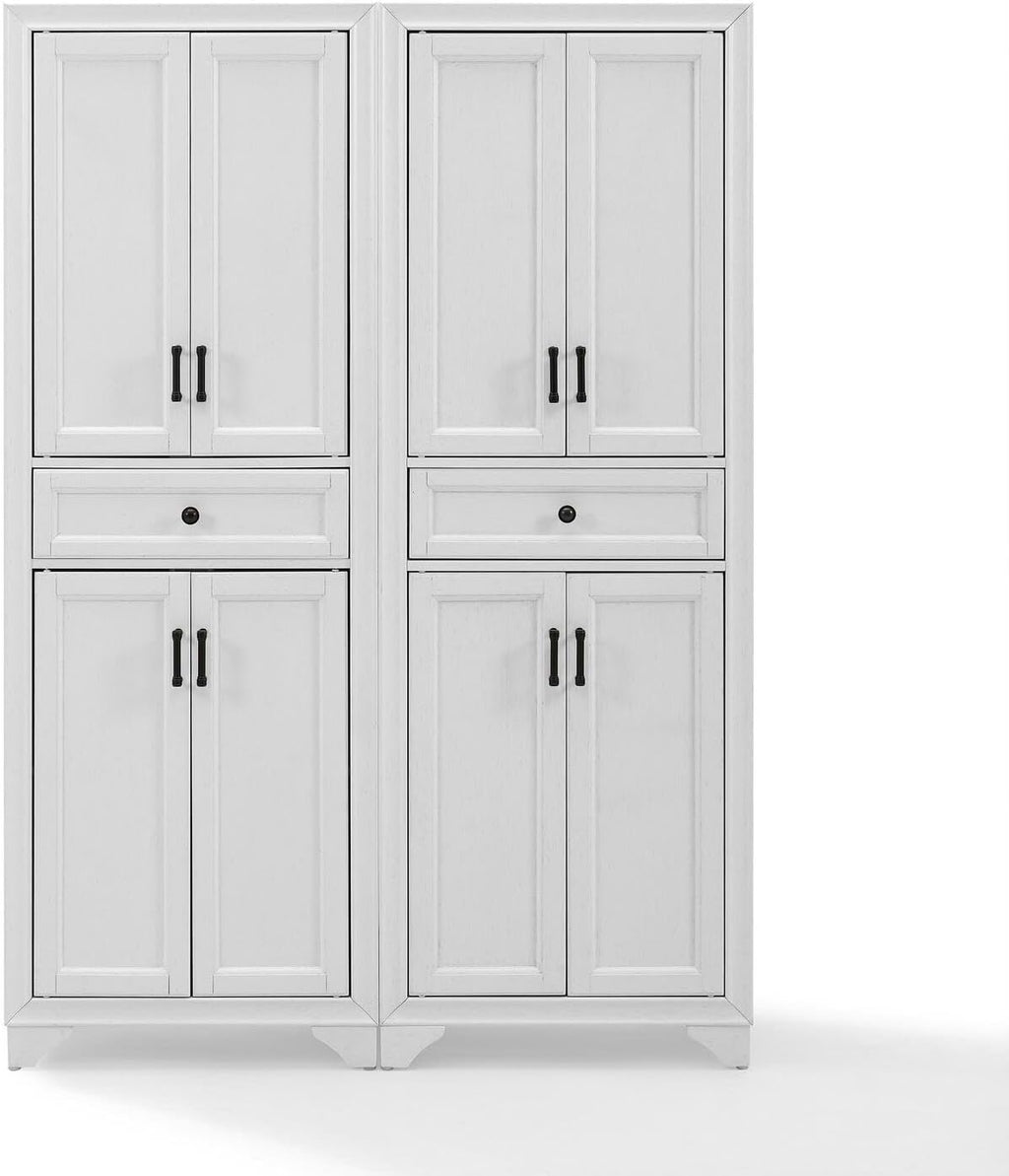 Maykoosh 2-Piece Pantry Set - Distressed White Storage Cabinets - Adjustable Shelving - Modular Design
