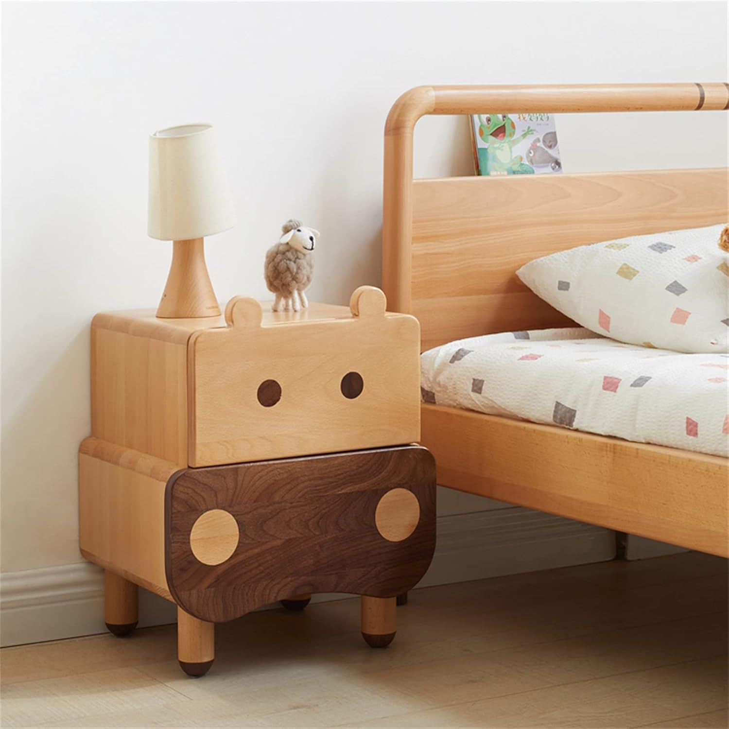 Children'sSolidWoodBedsideTable,SimpleAndModernNightstandForBedroom,CreativityBoyGirlBedsideCabinet2Drawer,BedroomLivingRoomStorageUnit40X35X48.7CM Needed