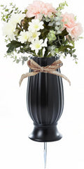 Grave Vases for Cemetery with Metal Spikes and Drainage Holes,Cemetery Vases for Headstones Memorial Gifts Loss of Loved One (Black)
