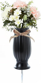 Grave Vases for Cemetery with Metal Spikes and Drainage Holes,Cemetery Vases for Headstones Memorial Gifts Loss of Loved One (Black)