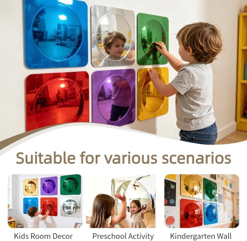 6-piece sensory wall bubble mirrors, acrylic colorful interactive mirrors,suitable for children's classrooms and sensory rooms, visual and tactile stimulation wall decorations (10 x 10 inches)