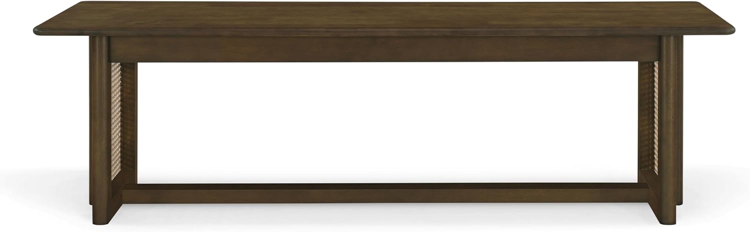 Merax Rustic Rubber Wood 59.06''L Rectangular Dining Bench with Rattan Accents Legs, Large Rectangular Kitchen Bench Fits up to 3 People, Easy Assemble, Walnut