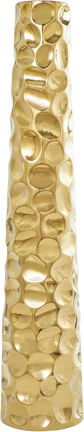 Deco 79 Ceramic Geometric Decorative Vase Bubble Centerpiece Vase with Concaved Circles, Flower Vase for Home Decoration 8" x 8" x 39", Gold