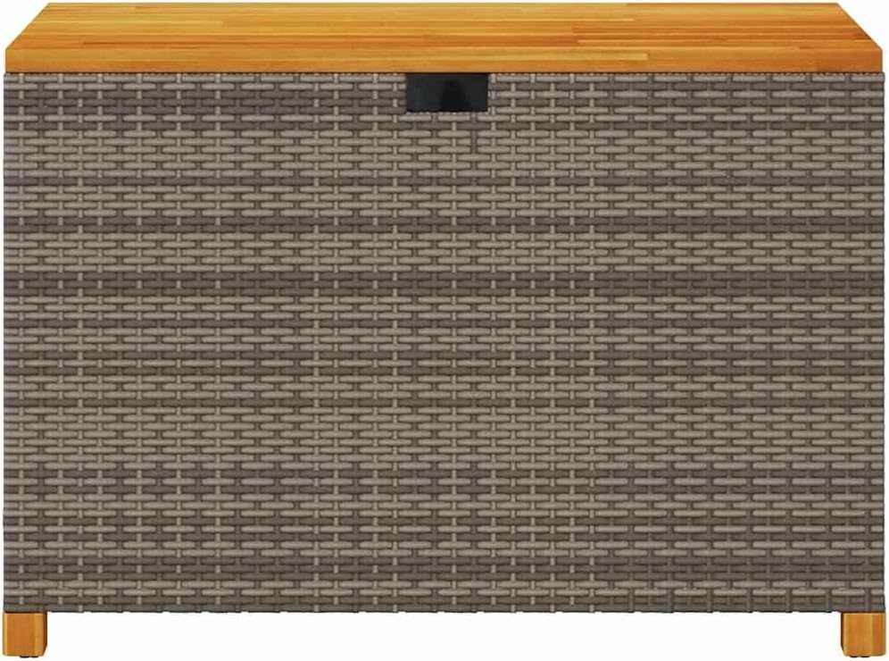 Poly Rattan Garden Storage Box with Waterproof Bag, 43.3x21.7x24.8 Inch Outdoor Storage Bench, Patio Box Gray with Acacia Wood Top
