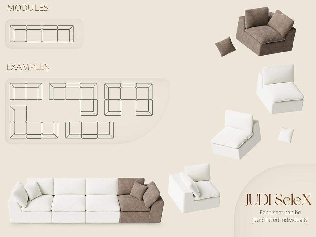 113” Cloud Couch 丨 Modular Sectional Couches for Living Room 丨 L Shaped Boneless Couch with Nice Back Support 4 Seater Warm White Chenille