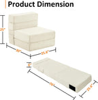JKMAX Single Size Folding Sofa Bed - 4 in 1 Convertible Sleeper Chair - High Density Memory Foam Futon Couch - Foldable Bed for Living Room Bedroom (Beige)