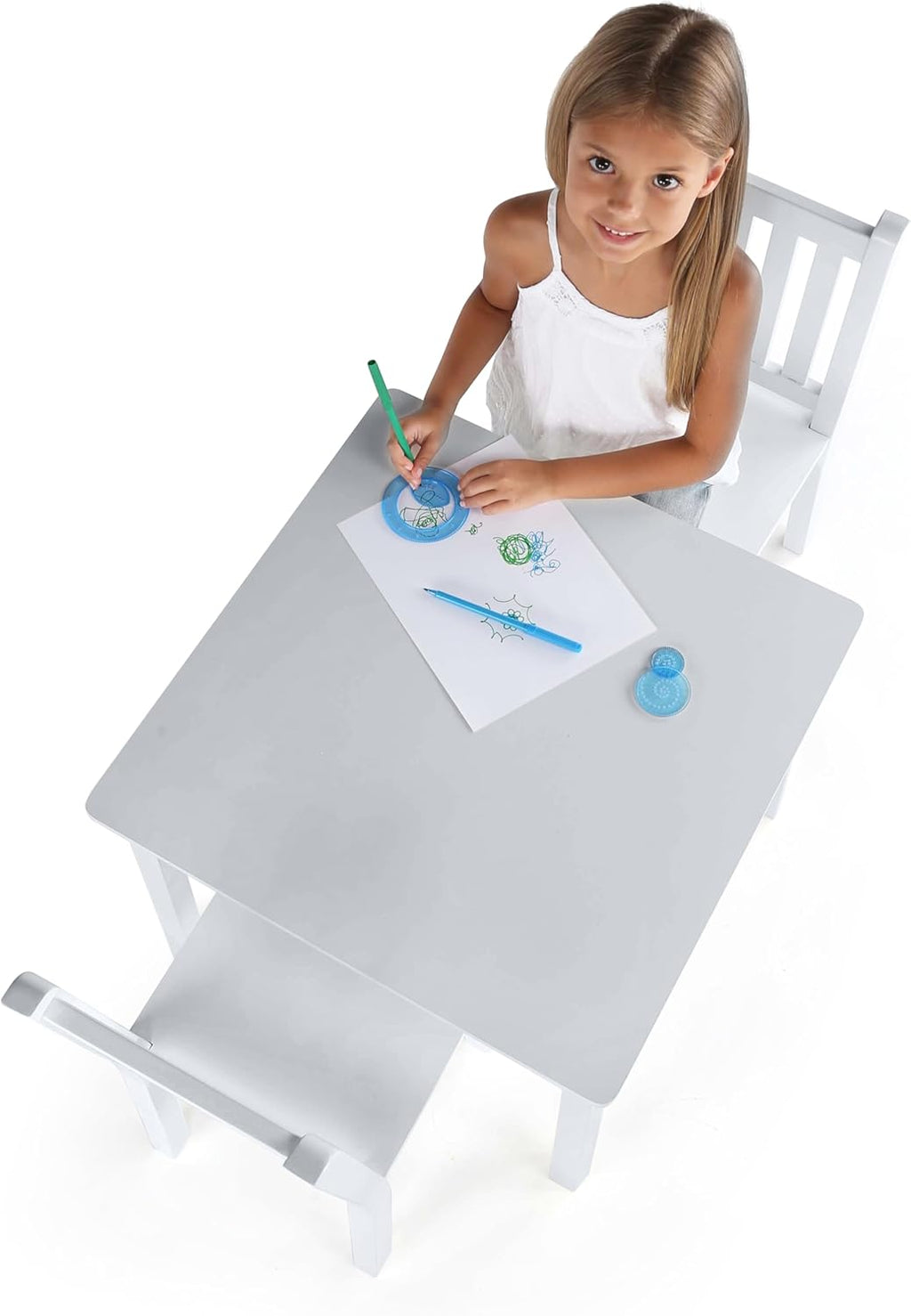 Humble Crew Kids Table and Chair Set, Toddler Activity Table with 2 Chairs for Play, Crafts, Snacks & Learning, Wooden Kids Furniture for Playroom & Bedroom, White