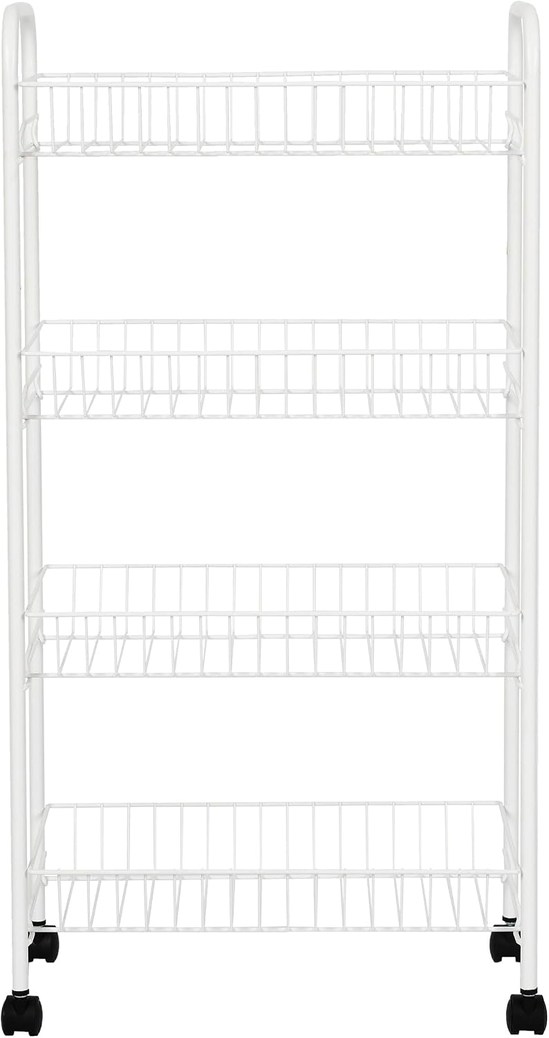 4-Tier Heavy-Duty Rolling Metal Laundry Sorter Cart with Lockable Wheels, White Multi-Bin Divided Storage Organizer for Bedroom, Bathroom & Closet Clothes Sorting