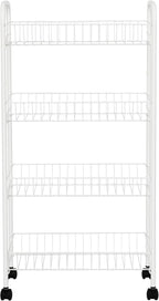 4-Tier Heavy-Duty Rolling Metal Laundry Sorter Cart with Lockable Wheels, White Multi-Bin Divided Storage Organizer for Bedroom, Bathroom & Closet Clothes Sorting