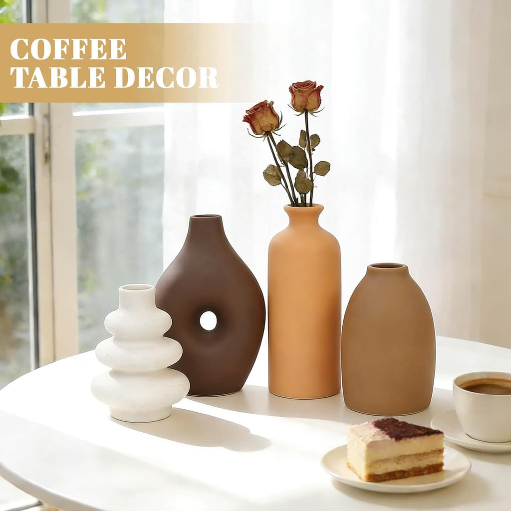 Ceramic Flower Vase Set Modern Farmhouse Decor Vases for Home Table Centerpiece - Rustic Flower Vases for Living Room Kitchen Shelf Mantle Fireplace Bedroom Office Bathroom Dining Coffee Table Decor