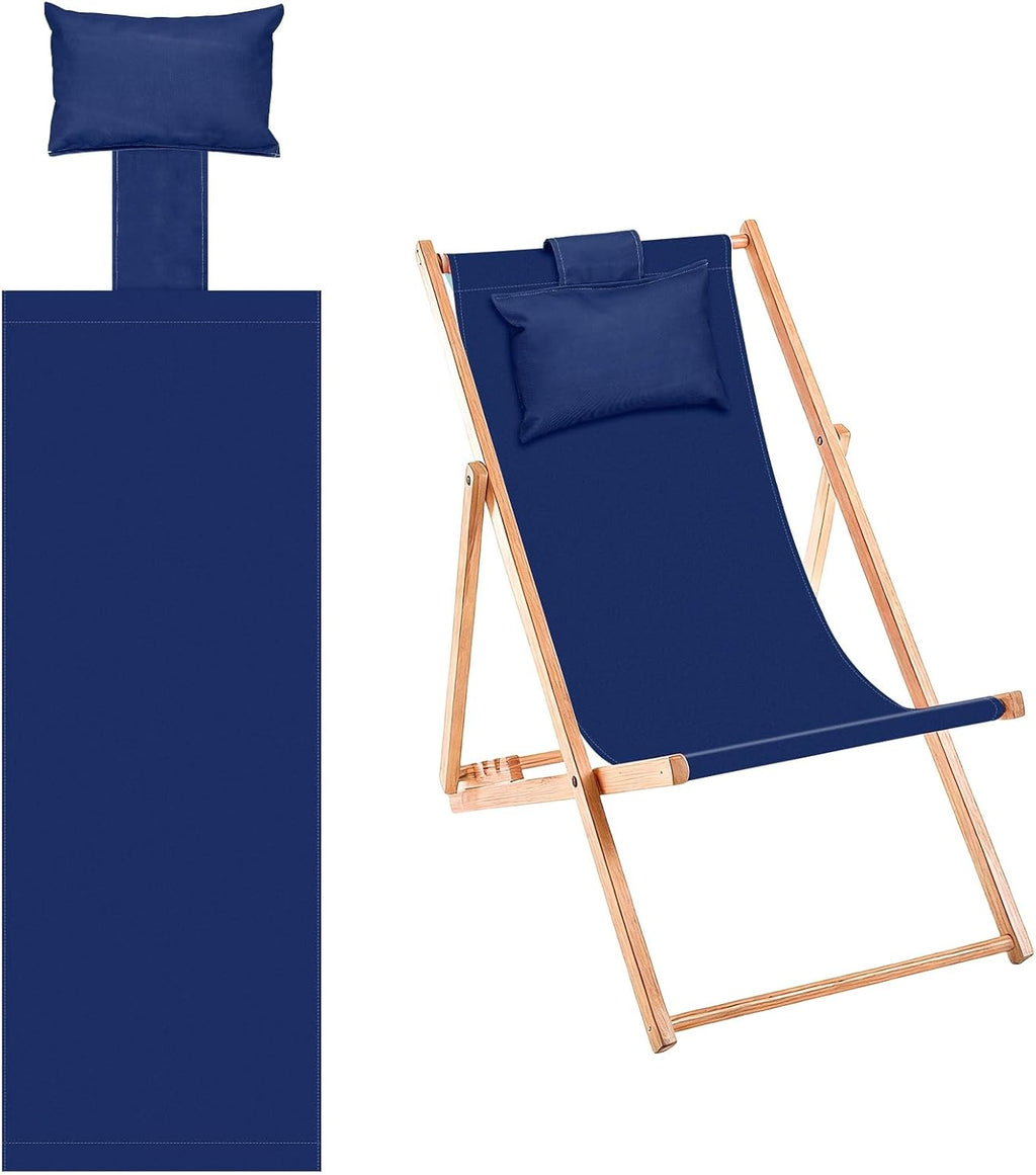 M METERXITY Beach Sling Chair Replacement Canvas, 16x44.5 Inch Folding Lounge Chair Fabric with Pillow for Beach/Sunbathing/Courtyard/Garden [Dark Blue, Only Replacement]