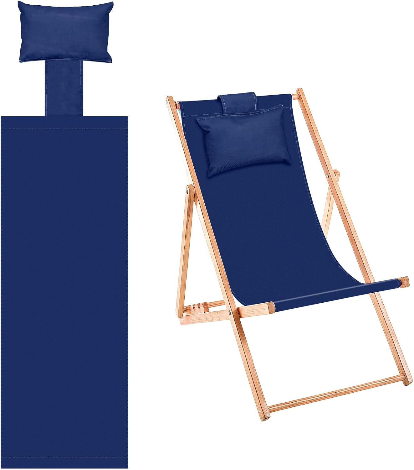 M METERXITY Beach Sling Chair Replacement Canvas, 16x44.5 Inch Folding Lounge Chair Fabric with Pillow for Beach/Sunbathing/Courtyard/Garden [Dark Blue, Only Replacement]