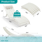 Folding in Pool Lounge Chair Set of 2, HDPE Fade Resistant Patio Chaise Sun Tanning Lounge Chairs, Ledge Lounger for Easy Carry, Palm Pattern for Beach Backyard Poolside Deck Wading Area White