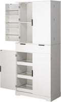 72" Kitchen Pantry Cabinet with 6 Door Shelves & 3 Keyboard Drawers, Freestanding Storage Cabinet with Adjustable Spice Racks, Large Capacity Cupboard for Dining Room