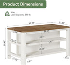 63-Inch Solid Wood Kitchen Island with Storage Shelves, Farmhouse Island Table with Seating, Counter Height Bar Table for Dining Room, Kitchen, Easy to Assemble, White and Brown