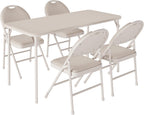 coucheta 5-Piece Rectangle Folding Table and Chairs Set, Foldable Portable Card Table and Chairs, Scratch & Stain Resistant Tabletop, for Dining Room, Living Room, Office, Camping, Gatherings, Beige