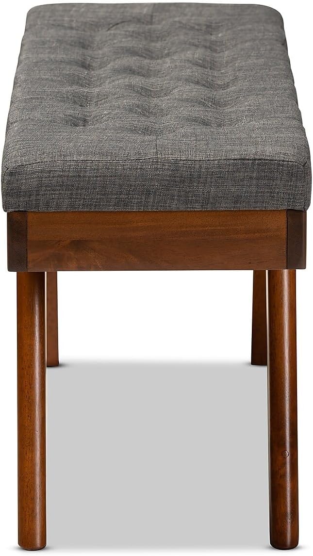 Baxton Studio Alona Mid-Century Modern Medium Grey Fabric Upholstered Wood Dining Bench