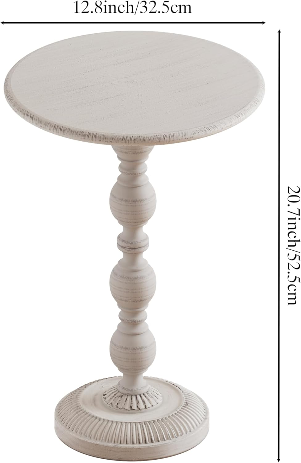 Small Round Metal Side Table, Lightweight Antique Accent Table,Retro Round Drink Table,Small Pedestal Table for Living Room, Bedroom, Corners (1, Antique White)