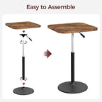 MAHANCRIS Bar Table, Height-Adjustable Pub Table 26.8-36.2 Inches, Cocktail Tables with Base, Counter Height Table for Small Space, Easy to Assemble, Rustic Brown and Black BTHR5501