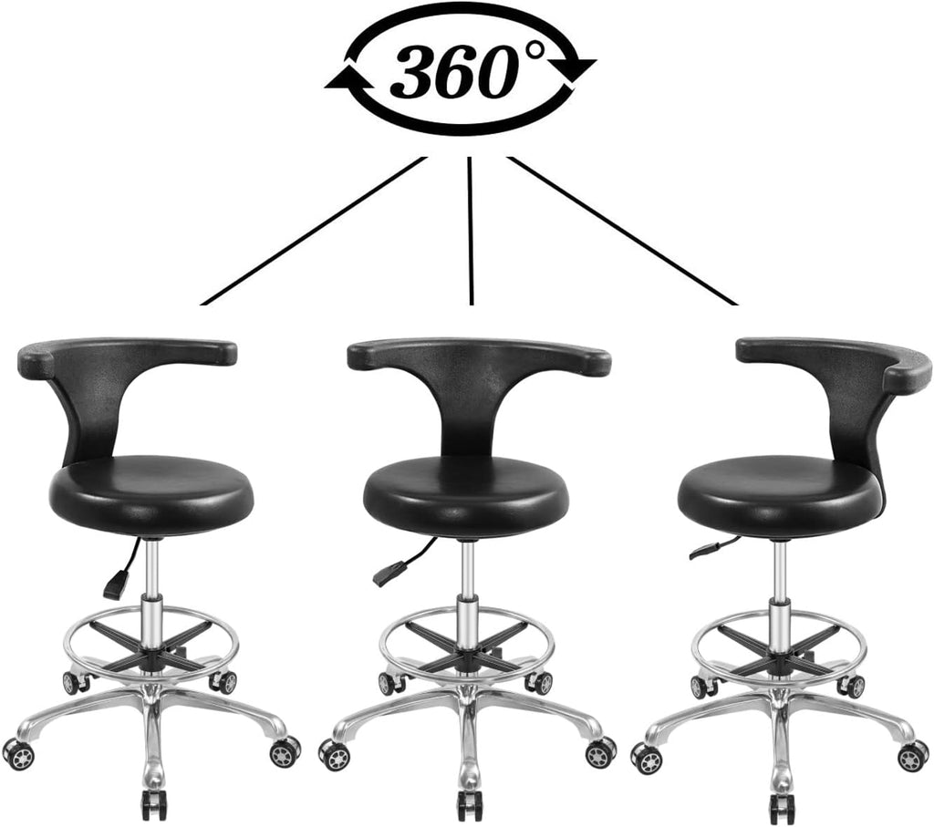 Rolling Stool Task Chair Drafting Adjustable with Wheels and Backrest Heavy Duty for Office Kitchen Medical Dentist Shop Lab and Home(with Footrest)