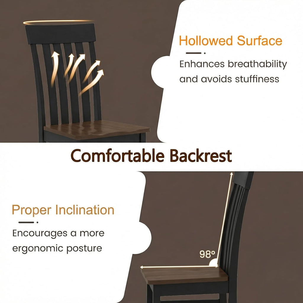 Giantex Wooden Dining Chairs Set of 4, Farmhouse Kitchen Chair with Hollowed Backrests & Rubber Wood Seats, Rustic Wood Side Chairs for Home Living Room Restaurant, Black+Walnut