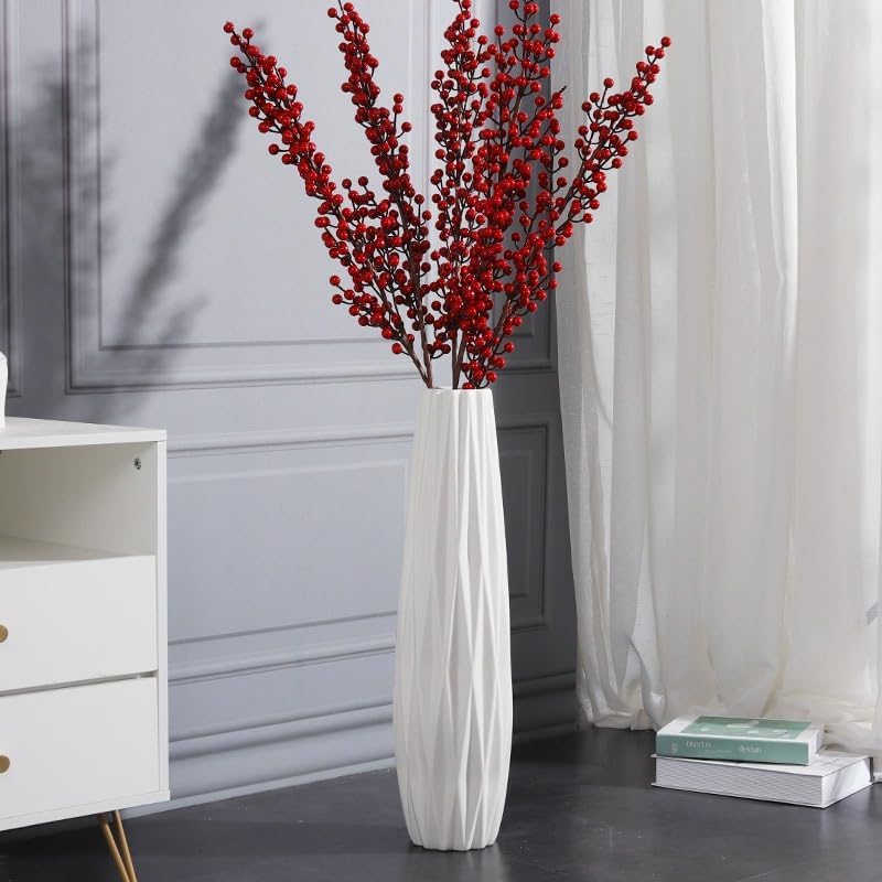 White Floor Vase, 24" Tall Vase Ceramic Decorative Large Vases for Living Room Decor Home Office Bedroom, Modern Big Standing Flower Vase with Glossy Glaze