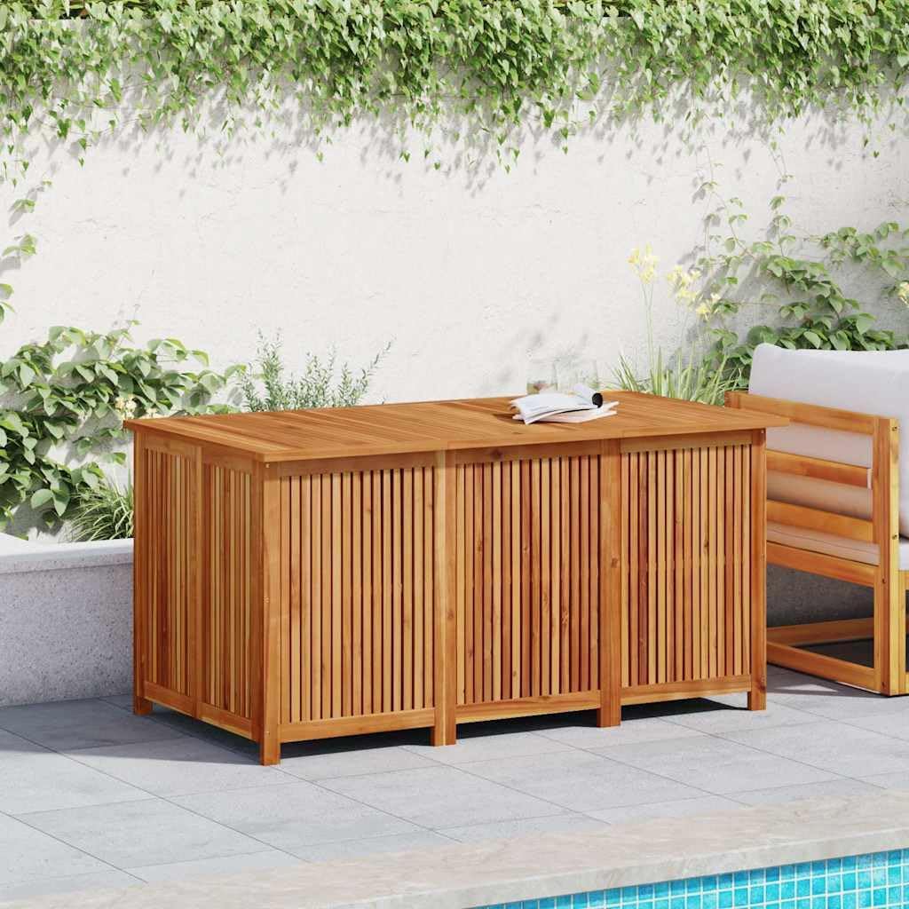Garden Storage Box Solid Acacia Wood 150x80x75 cm Outdoor Patio Deck Yard Backyard Porch Container Chest Bench with Water-Resistant Bag and Lockable Design for Cushions Tools