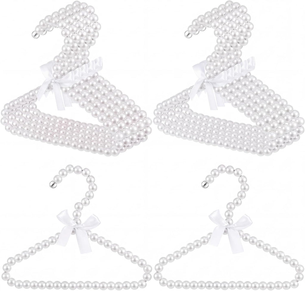 Wesiti Small Pearl Hanger Mini Pearl Metal Elegant Clothes Hangers with Ribbon for Women Dog Cat (White,10 Pcs)