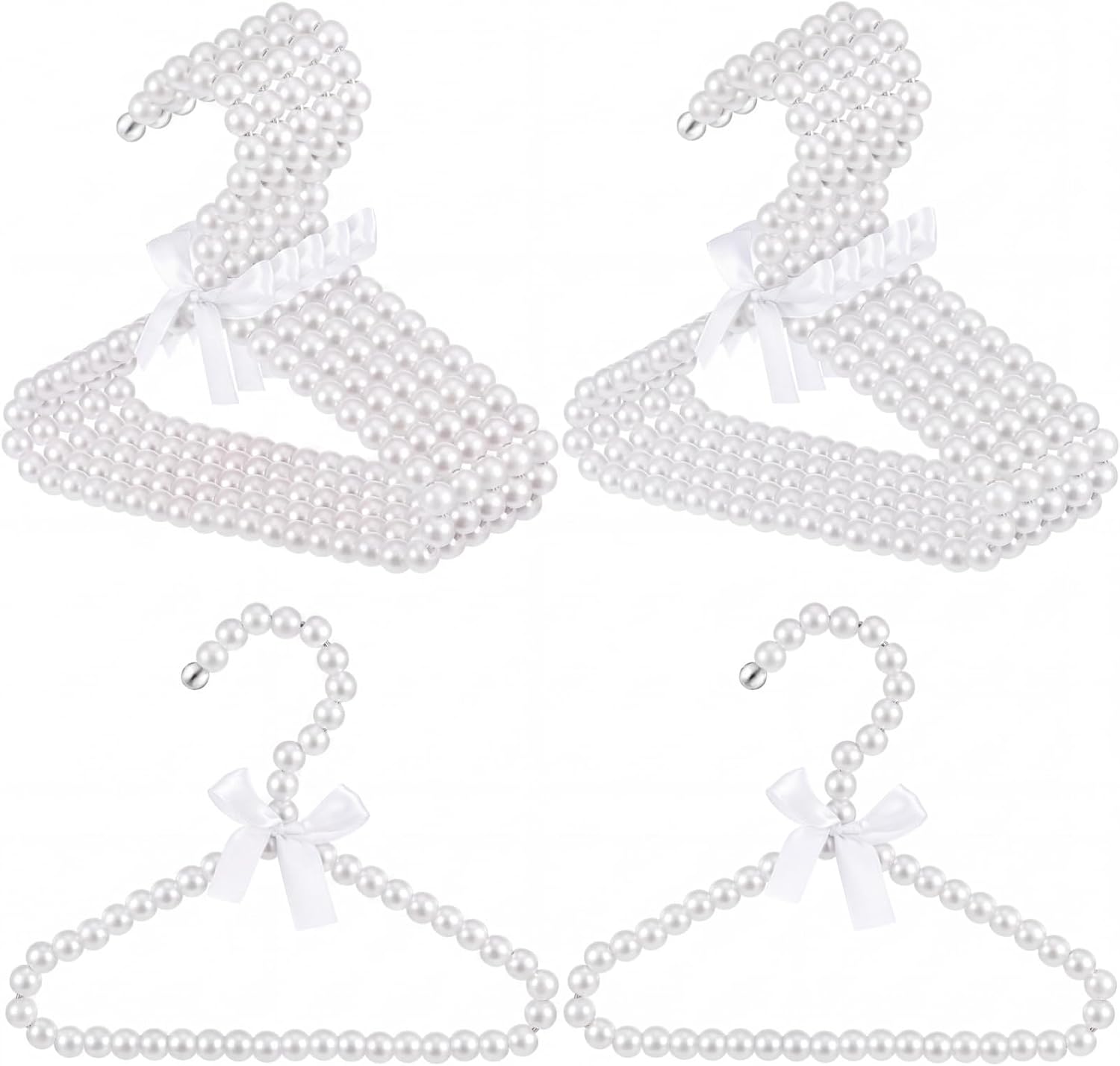 Wesiti Small Pearl Hanger Mini Pearl Metal Elegant Clothes Hangers with Ribbon for Women Dog Cat (White,10 Pcs)