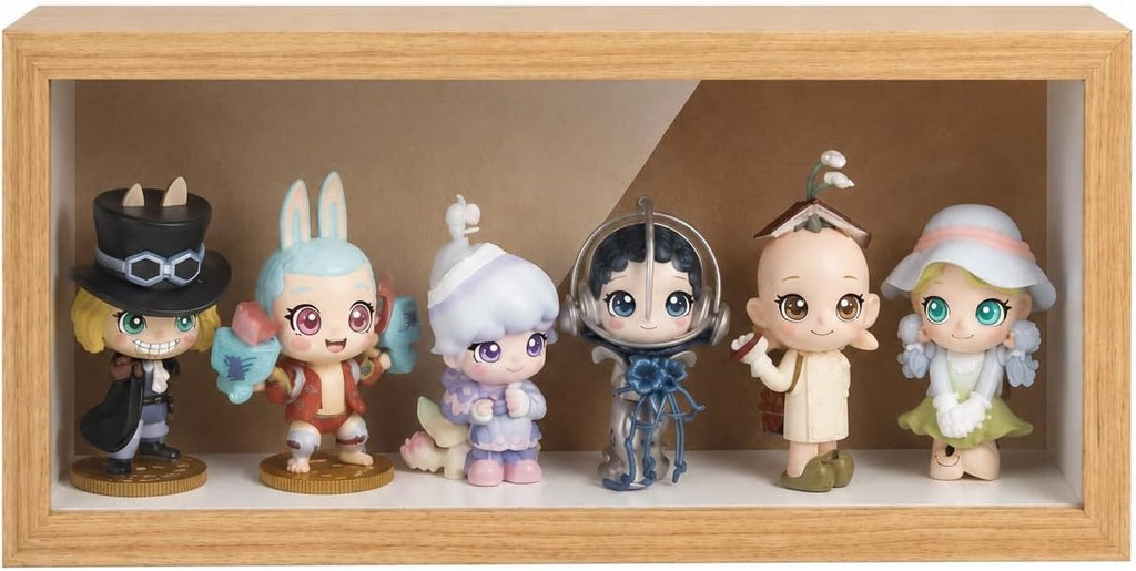 Display Case for Figures with Tempered Glass Door, Wall Mounted Wood Display Case for Collectibles, Dustproof Display Shelf for Pop Mart, Labubu, Action Figures, Mini Toys and Figurines