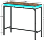 YATINEY Bar Table with LED Lights, Counter Height Bar Height Table, Pub Gaming Table, Metal Frame, for Living Room, Dining Room, Pub, Rustic Brown and Black BT01DBR