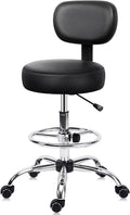 KLASIKA Drafting Swivel Chair with Back Support and Adjustable Footrest Rolling Stool, Multi-Purpose Office Desk Chair for Bar Kitchen Shop, Black
