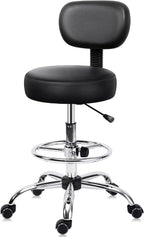 KLASIKA Drafting Swivel Chair with Back Support and Adjustable Footrest Rolling Stool, Multi-Purpose Office Desk Chair for Bar Kitchen Shop, Black