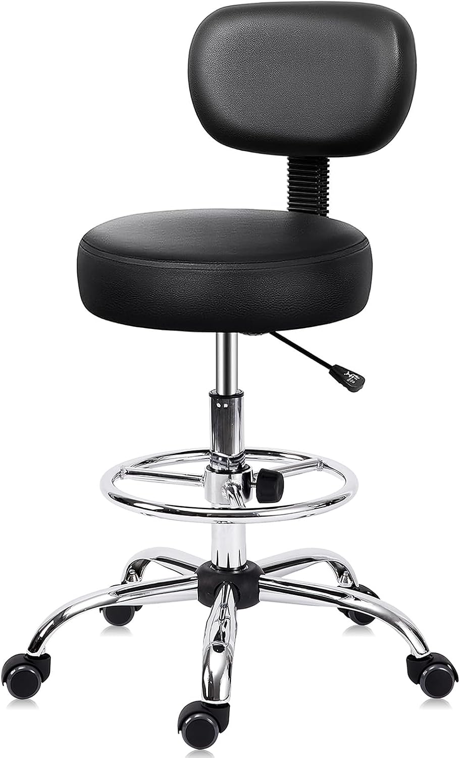 KLASIKA Drafting Swivel Chair with Back Support and Adjustable Footrest Rolling Stool, Multi-Purpose Office Desk Chair for Bar Kitchen Shop, Black