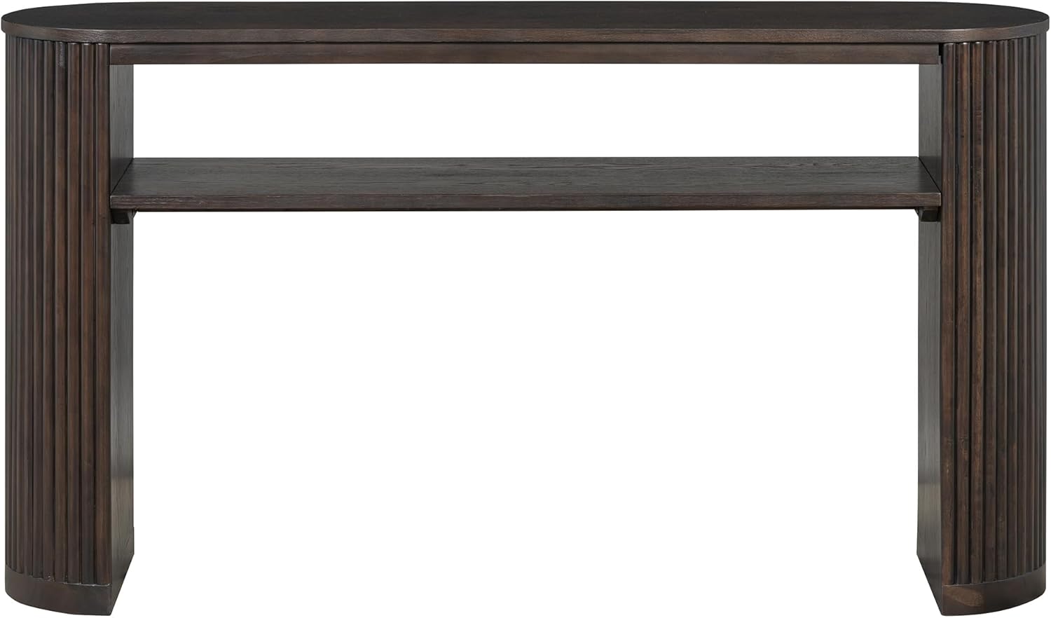 Vintage Farmhouse Console Table with Fluted Legs & Ash Veneer Top - Oval Entryway Sofa Table, Rustic Accent with Open Storage Shelf, Distressed Finish Options (Espresso9)