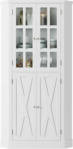 BOTLOG 67" Corner Cabinet, Corner Kitchen Pantry with Doors, Farmhouse Kitchen Cabinet with 6 Storage Shelves, Space Saver for Bathroom, Living Dining Room, White