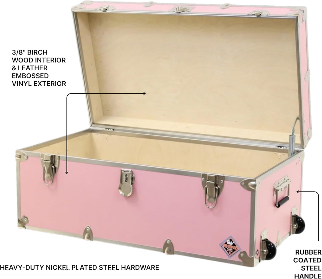 Rhino Trunk & Case Large Essential Trunk With Wheels 32”x18”x14”, 1000+ lbs Capacity - Many Colors. Strong, USA Made Summer Camp Footlocker, and Secure College Dorm Storage Chest