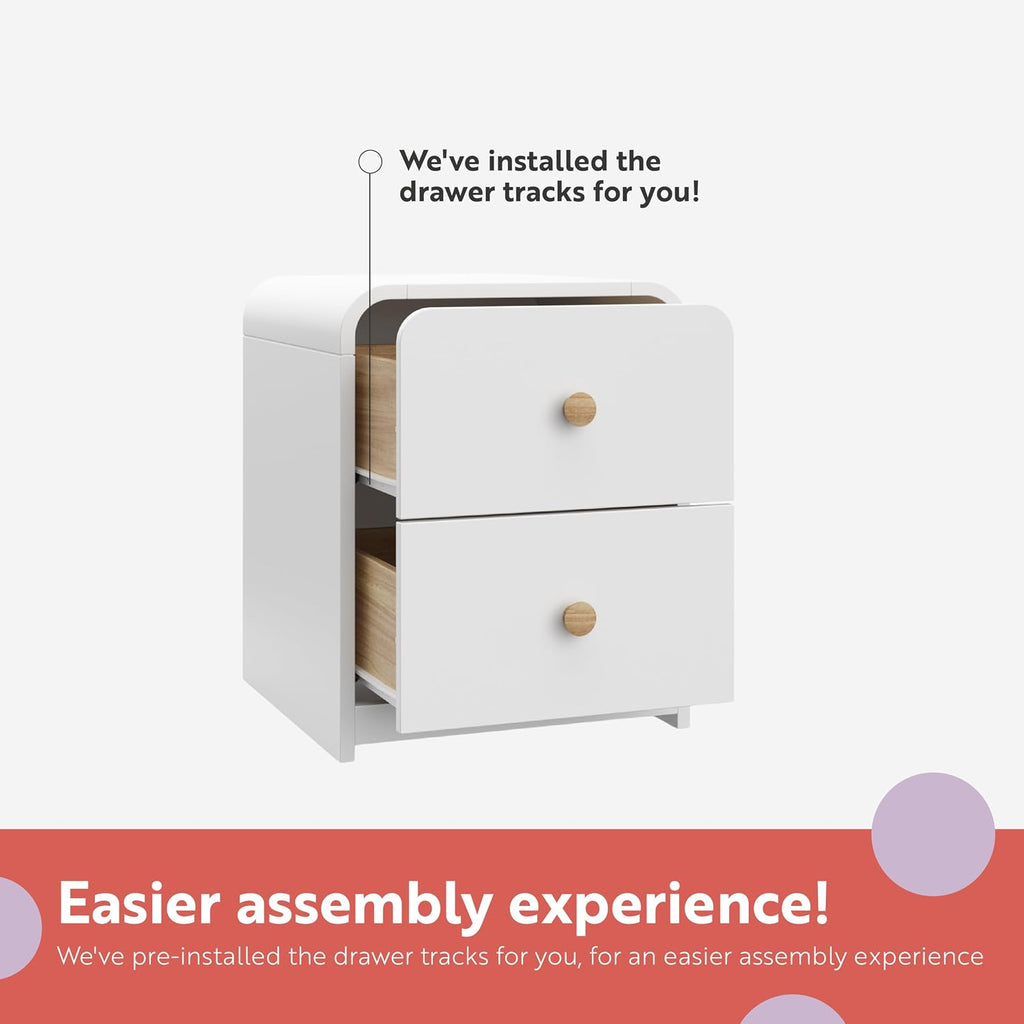 Storkcraft Next Santos 2-Drawer Nightstand, White with Natural | GREENGUARD Gold Certified, Pre-Installed Drawer Tracks for Easier Assembly, Nightstand Organizer for Kids Bedroom