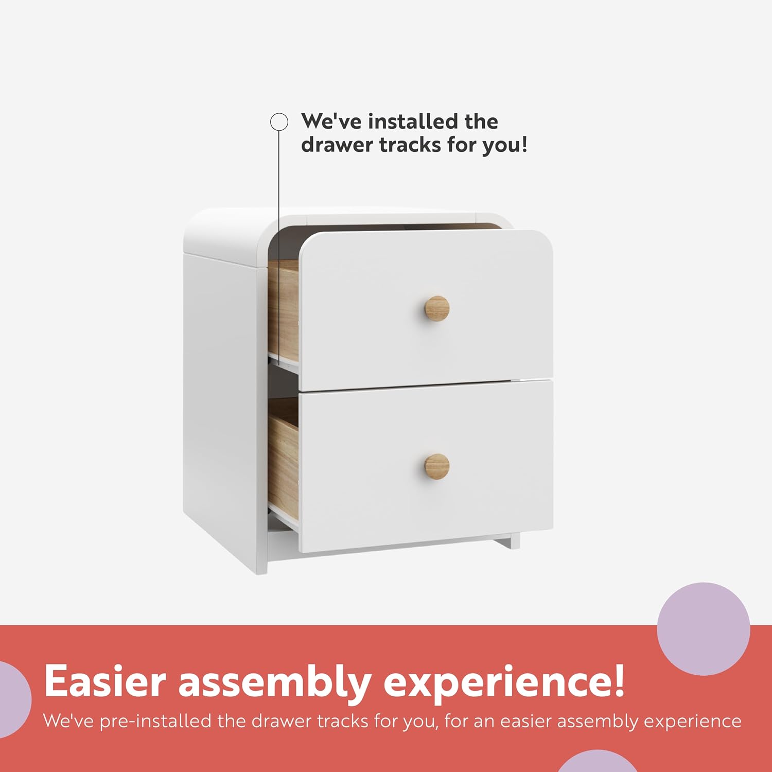 Storkcraft Next Santos 2-Drawer Nightstand, White with Natural | GREENGUARD Gold Certified, Pre-Installed Drawer Tracks for Easier Assembly, Nightstand Organizer for Kids Bedroom