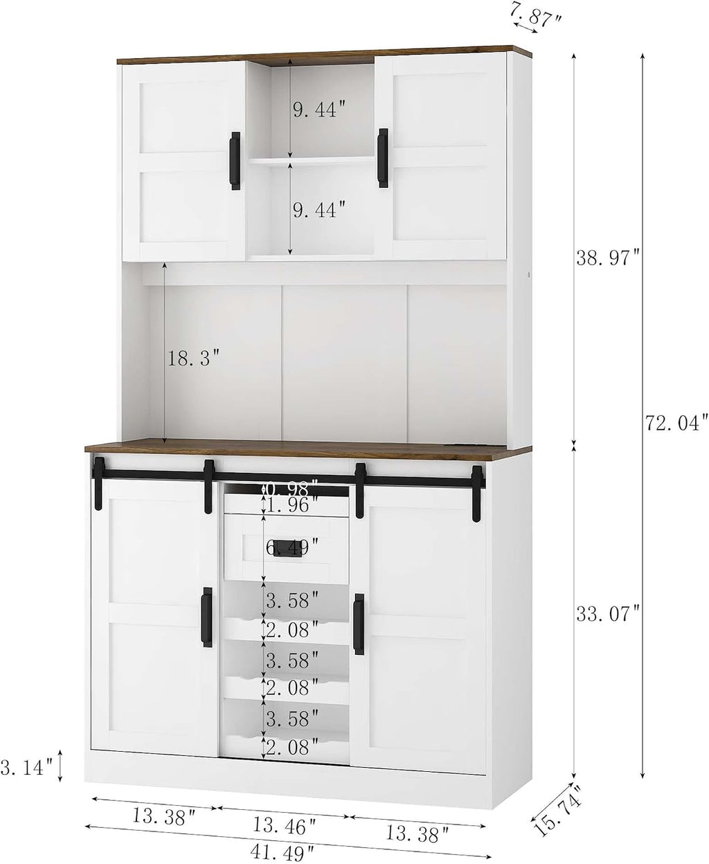 72'' Kitchen Hutch Storage Cabinet Buffet with Drawers, Kitchen Pantry Cabinets with Doors/3 AC Outlets/2 USB Charging Ports, Food Pantry Cabinet with Microwave Shelf for Dining Room (White - 72'')